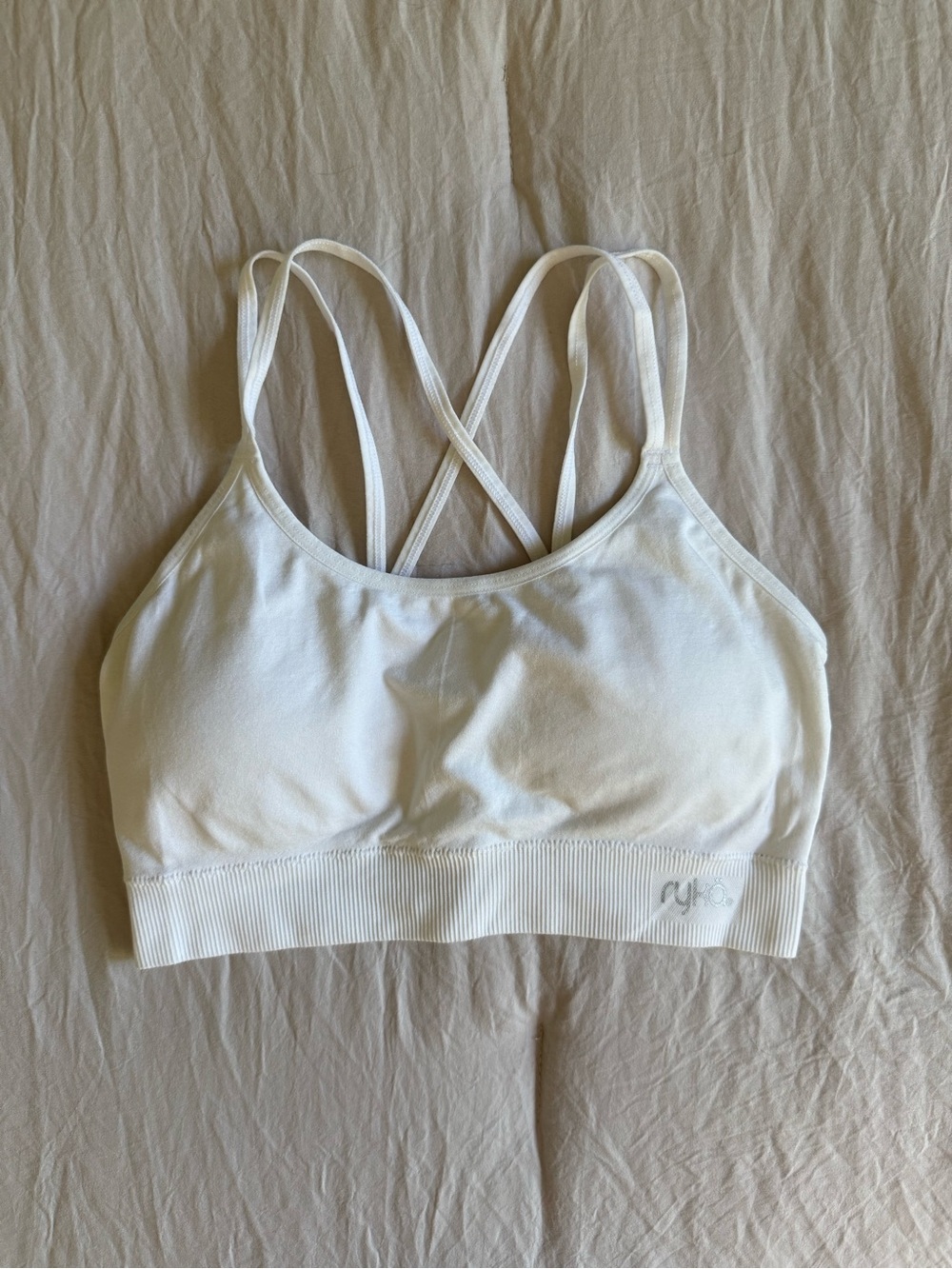 Ryka White Cross-Back Seamless Sports Bra